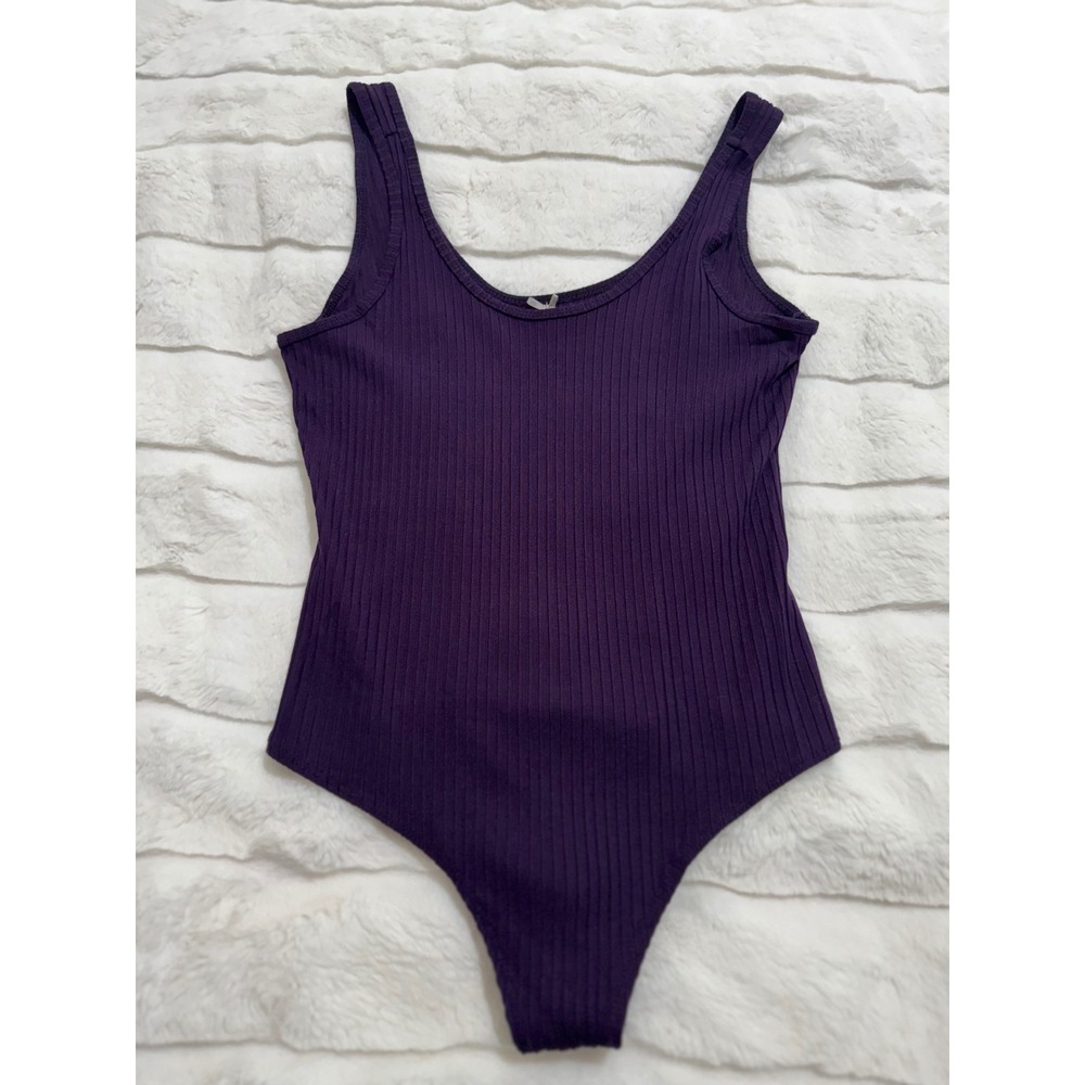 JB & Co Purple Ribbed Sleeveless Bodysuit Scoop Neck Stretch Snap Closure S - Picture 3 of 7